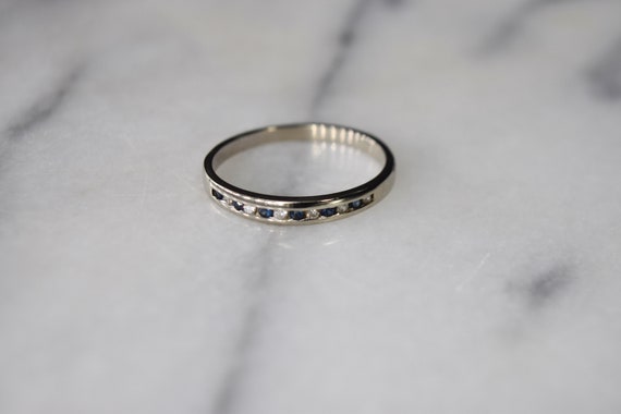 Antique 14k White Gold Sapphire and Diamond Band - image 2