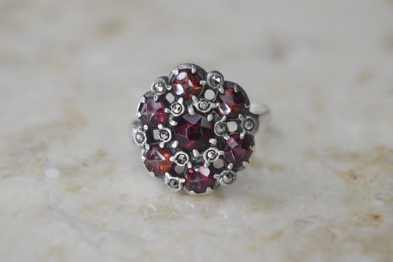 Antique Garnet And Marcasite Silver Ring c.1920s - image 5