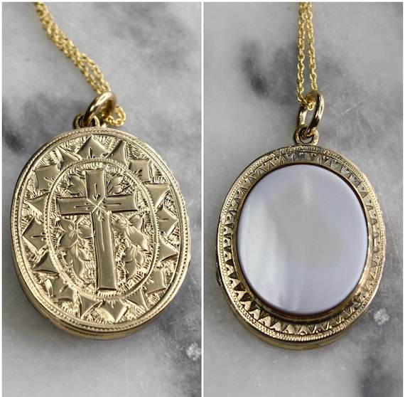 Antique Victorian Gold Filled Cross Locket with S… - image 1
