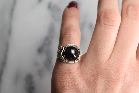 Antique Art Nouveau Garnet Cabochon Ring With Sil… - image 7