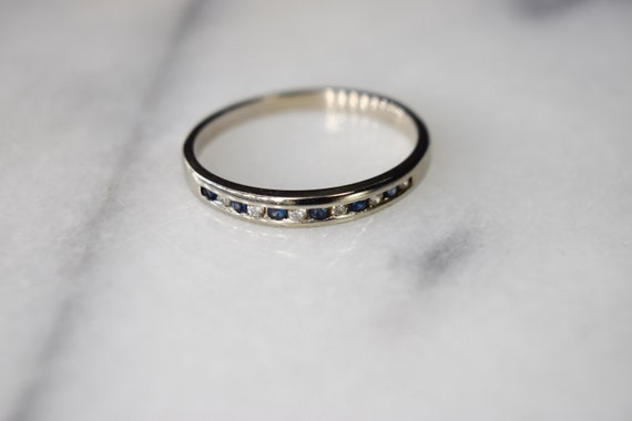 Antique 14k White Gold Sapphire and Diamond Band - image 1