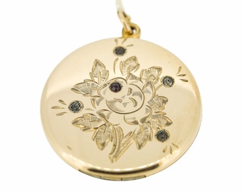 Antique Locket With Engraved Rose and Paste Stones