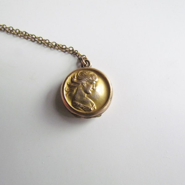 SALE-Antique Locket / Art Nouveau Locket With Woman in Profile c.1900