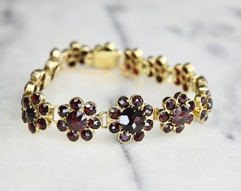 Vintage Garnet Flower Link Bracelet