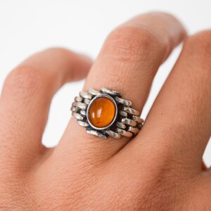 Vintage Amber Sterling Silver Chain Link Ring