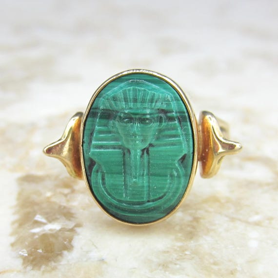 Anello antico in stile faraone in stile Art Déco in oro 14k con