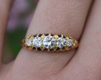 Antique 18k Gold Old European Cut Diamond Five Stone Band c.1900