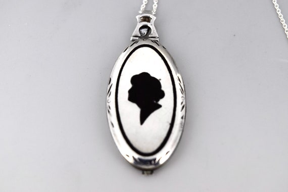 Antique Art Deco Sterling Silver Locket With Enam… - image 1