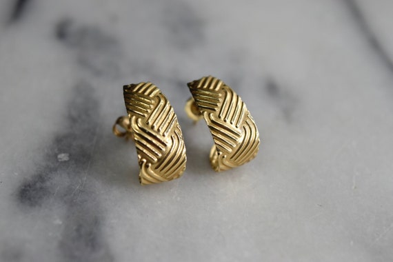 Vintage 14k Gold Textured Earrings c.1980s - image 1