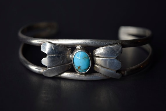 Bracelet Manchette Vintage Années 60 - Argent Sterling & Turquoise - Navajo (Sud-Ouest US)
