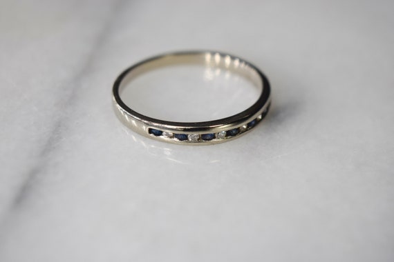 Antique 14k White Gold Sapphire and Diamond Band - image 3