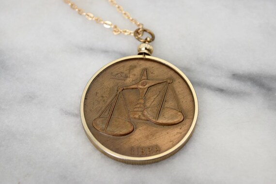 Vintage Zodiac Pendant / Libra Horoscope Necklace