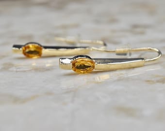 Vintage 14k Gold Citrine Modernist Stick Earrings
