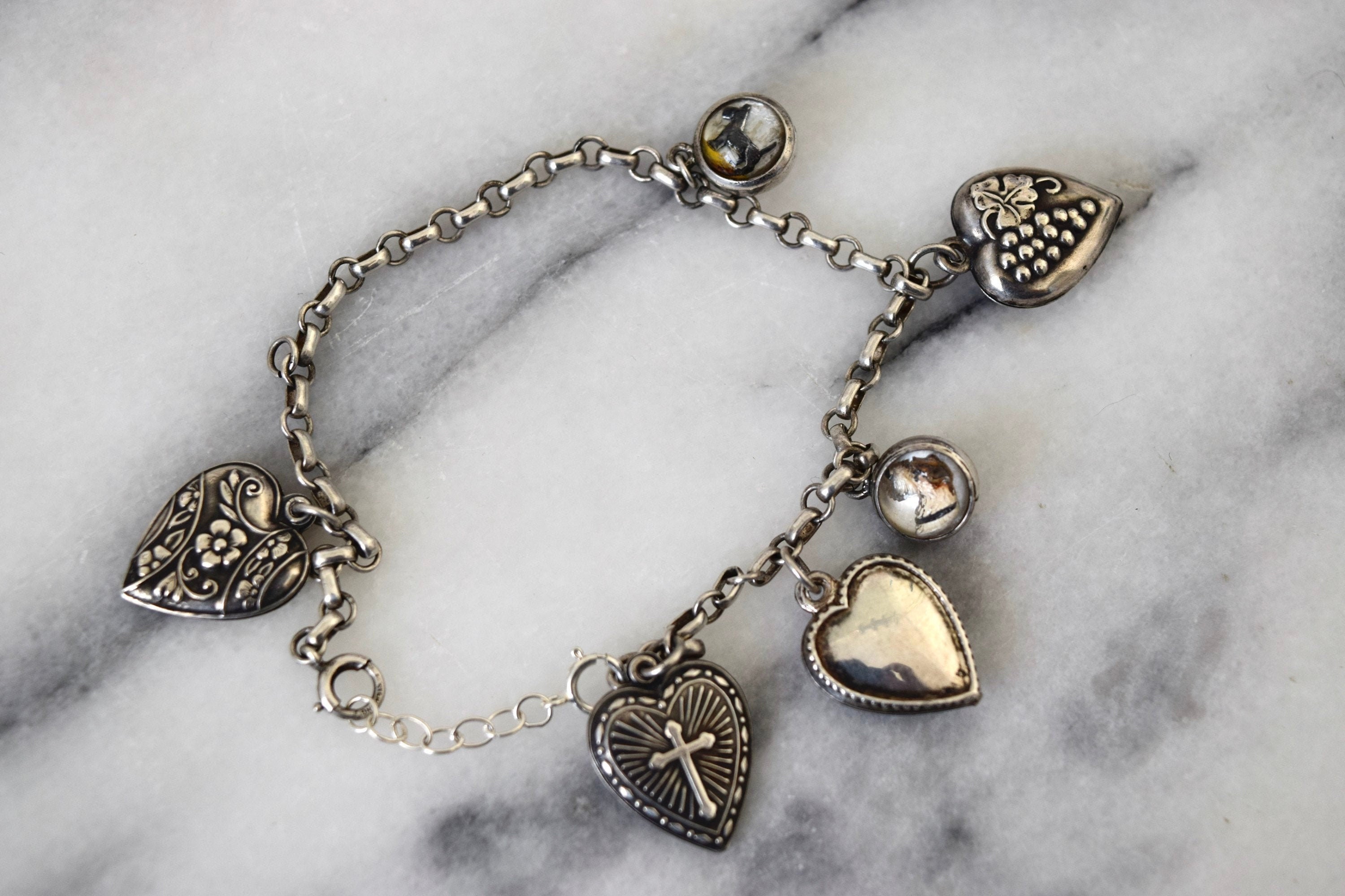 Charm's Bracelet En Argent Sterling Vintage époque Victorienne - Bijoux Anciens Français
