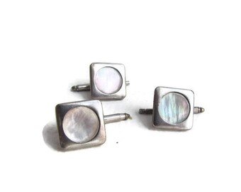 Vintage Silver Mother Of Pearl Cuff Linksc.1960s