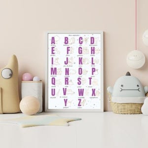 Póster lúdico del alfabeto en PDF - Póster infantil lúdico - Decoración habitación infantil - Alfabeto