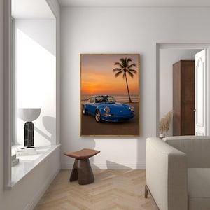 Porsche 911 Wall Art | Vintage Masculine Car Poster | Retro Apartment Decor