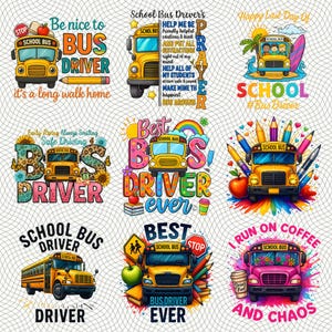 Kierowca autobusu szkolnego Png Bundle, Kierowca autobusu, Czas szkoły, Zabawny Png, Kierowca Png, Kocham moją pracę, Powrót do szkoły, Użytek komercyjny