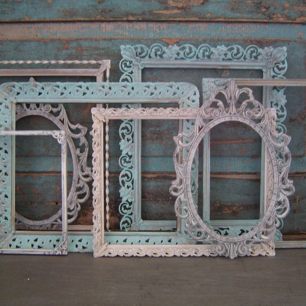 White and Baby Blue Washed Filigree Frames Collection