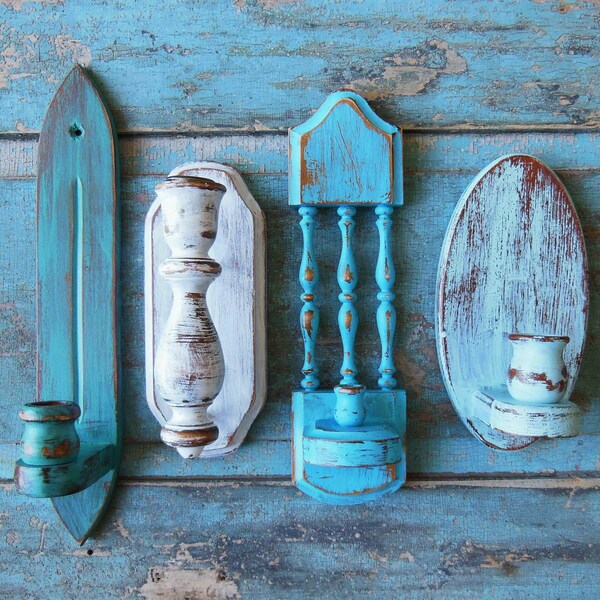 Seaside Shore Distressed Wood Candle Holder Sconces