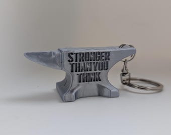 Llavero de yunque plateado impreso en 3D, dije de fuerza motivacional, accesorio para bolsa de regalo de recuperación