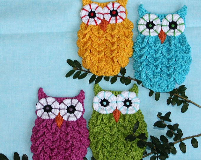 Owl in Crocodile Stitch Crochet Pattern applique Etsy