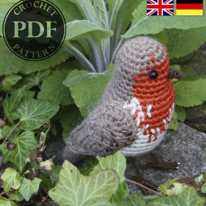 Amigurumi bird ROBIN crochet pattern, PDF in English, Deutsch image 1