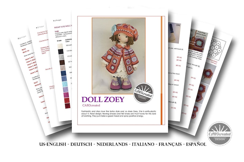 Crochet Pattern for Doll ZOEY, pdf Deutsch, English, Français, Nederlands, Español, Italiano image 2