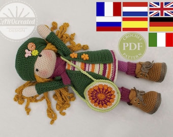 Crochet pattern for doll IDA, pdf  (Deutsch, English, Nederlands, Español, Français,  Italiano)