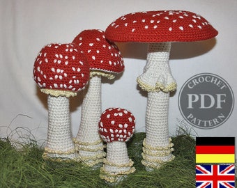 Mushroom - crochet pattern - Toadstool (Fly Agaric), PDF in English, Deutsch
