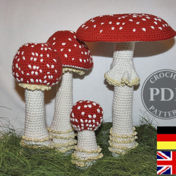 Mushroom - crochet pattern - Toadstool (Fly Agaric), PDF in English, Deutsch