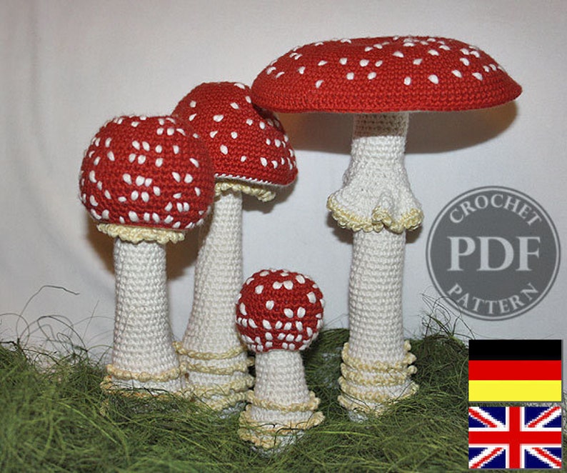 Mushroom crochet pattern Toadstool Fly Agaric, PDF in English, Deutsch image 1