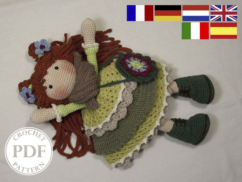 Crochet pattern for doll ELLIE, pdf Deutsch, English, Nederlands, Español, Italiano, Français image 1