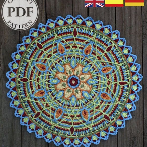 Crochet Overlay Mandala  No. 5, Pattern, PDF in English, Deutsch, Espanol