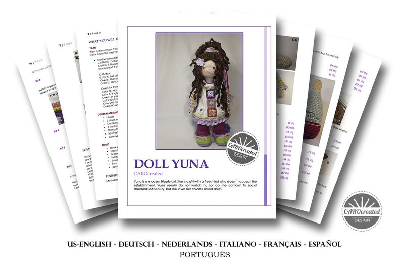 Crochet pattern for doll YUNA, pdf Deutsch, English, Nederlands, Español, Français, Português, Italiano image 2