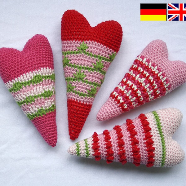 Heart x4 - Crochet Pattern, PDF in English, Deutsch