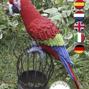 Amigurumi Red-and-Green Macaw/Parrot- crochet pattern, PDF (Deutsch, English, Español, Français, Nederlands, Italiano)