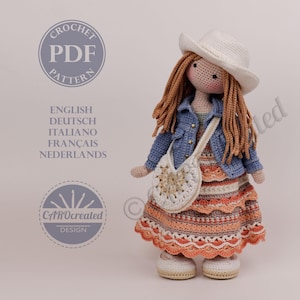 Amigurumi Doll Crochet Pattern – Nelly, Denim Jacket & Fedora (PDF Pattern)