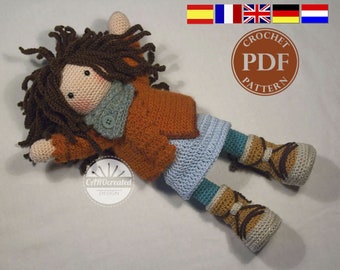 Patron au crochet pour la poupée MONJA (Deutsch, English, Français, Español, Nederlands)