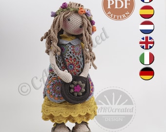 Crochet Pattern for Doll VANIA, pdf (Deutsch, English, Français, Nederlands, Español, Italiano)