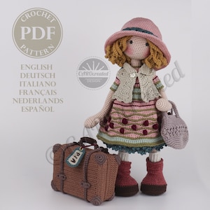 Amigurumi doll PIA with her suitcase