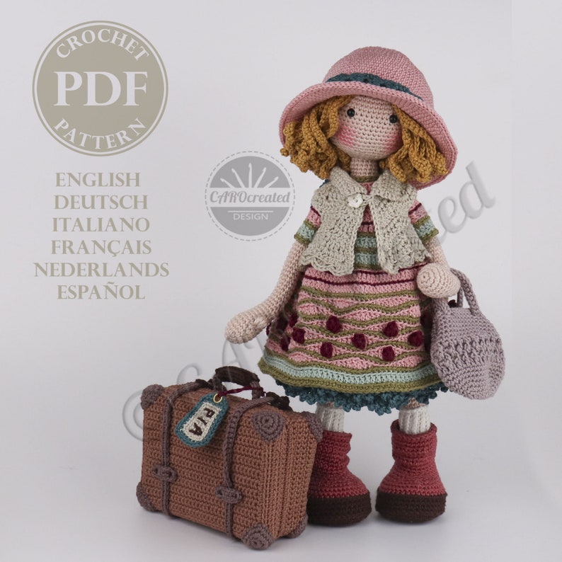 Amigurumi doll PIA with her suitcase
