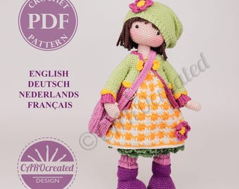 Digital crochet doll pattern pdf by CAROcreated for the amigurumi girl MAIVI