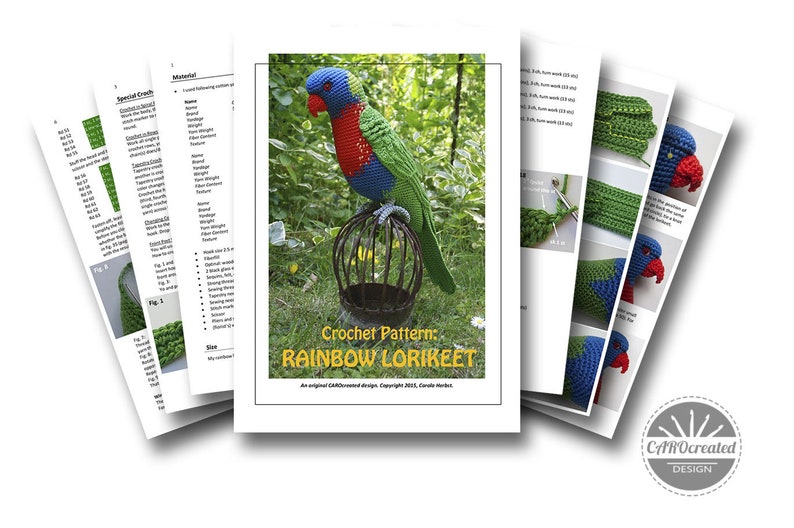 Amigurumi Rainbow Lorikeet crochet pattern, PDF English, Deutsch, Nederlands image 2