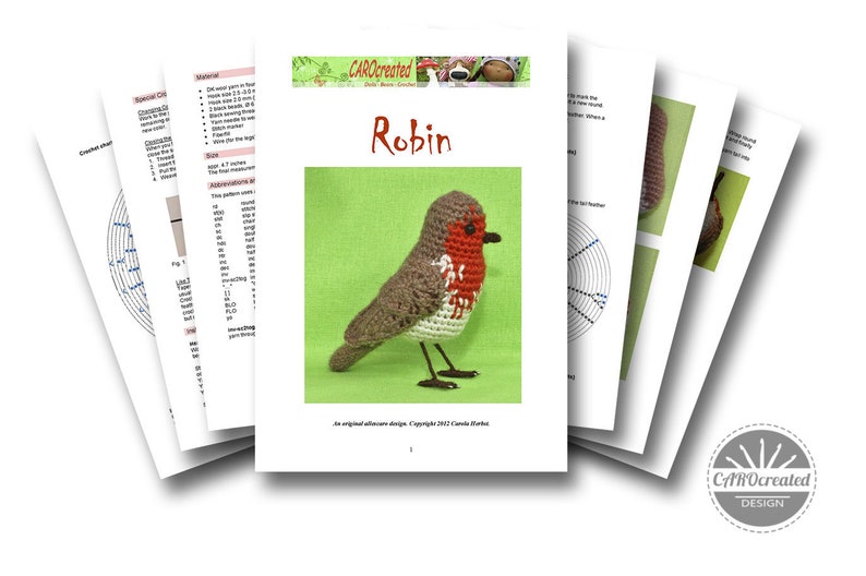 Amigurumi bird ROBIN crochet pattern, PDF in English, Deutsch image 2