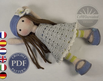 Crochet pattern for doll LILLY (Deutsch, English, French, Nederlands, Español, Italiano)