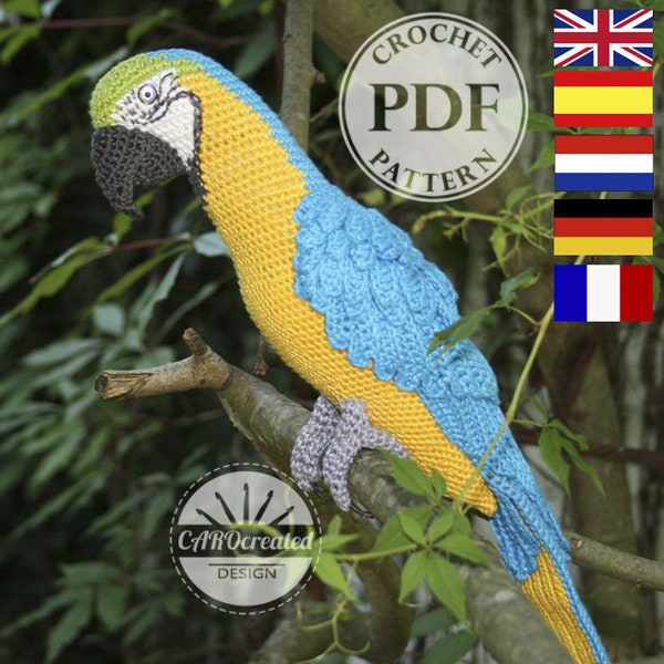 Amigurumi Macaw Crochet Pattern – Blue and Yellow Parrot (PDF)