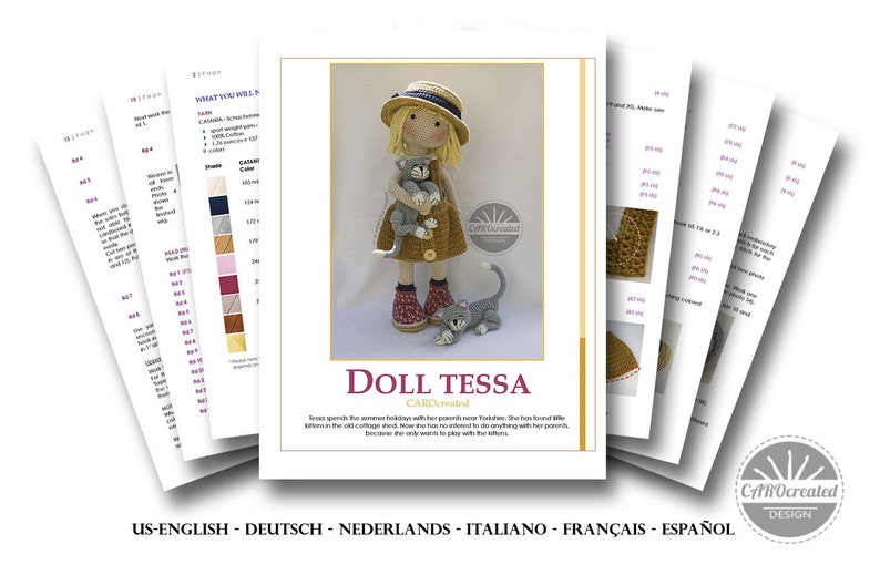 Crochet Pattern for Doll TESSA, pdf (Deutsch, English, Français, Nederlands, Español, Italiano) image 2