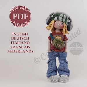 Häkelanleitung CAROcreated für die Amigurumi-Puppe / Häkelpuppe TOMMEN, Junge mit Kopfhörern und Bauchtasche - digitale Häkelanleitung