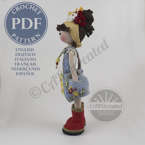 Patrón de Ganchillo para Muñeca KAYLA, pdf (Deutsch, English, Français, Nederlands, Español, Italiano)